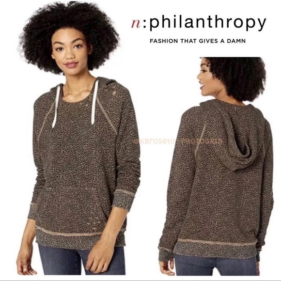 n: philanthropy Cheetah Distressed Hooded Sweatshirt - Picture 2 of 7